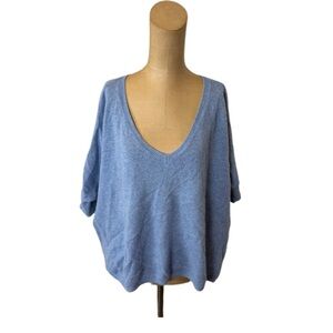 Not Shy Blue Cashmere Oversized Short Sleeve Sweater Size S/M